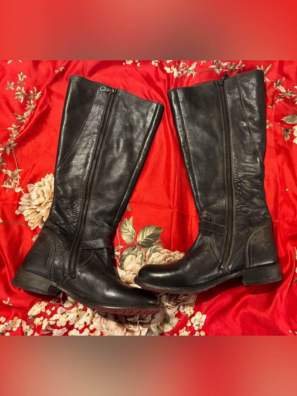 WIDE CALF**RARE** Genuine Leather Bed Stu Knee High Grunge Moto Boots - Picture 6 of 13